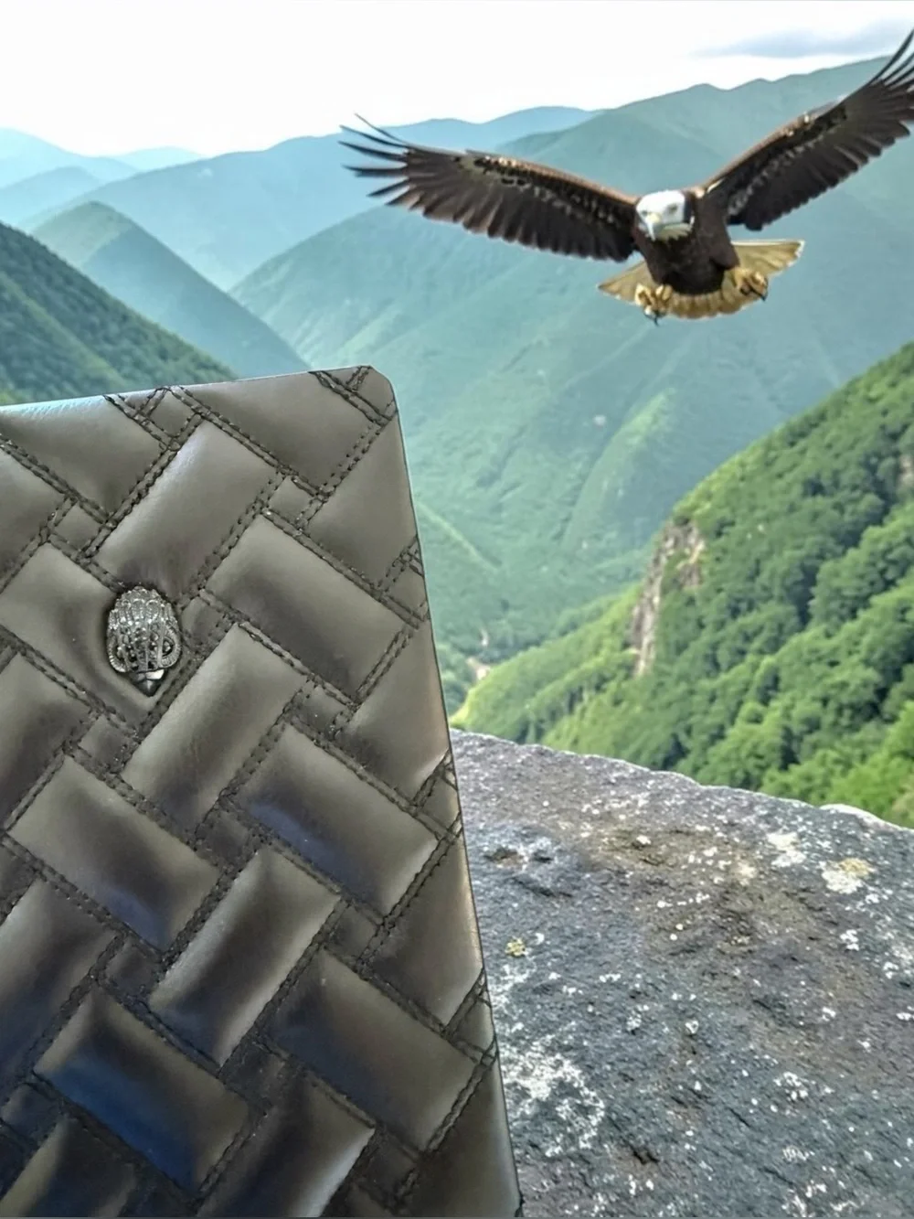 Kurt Geiger London Shoreditch black quilted leather notebook journal Eagle head